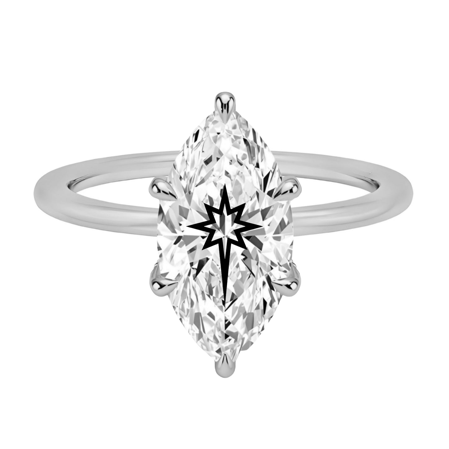 Laser Engrave Onto A Center Of Lab Grown Diamond Marquise Ring North Star Engraved 14K Gold