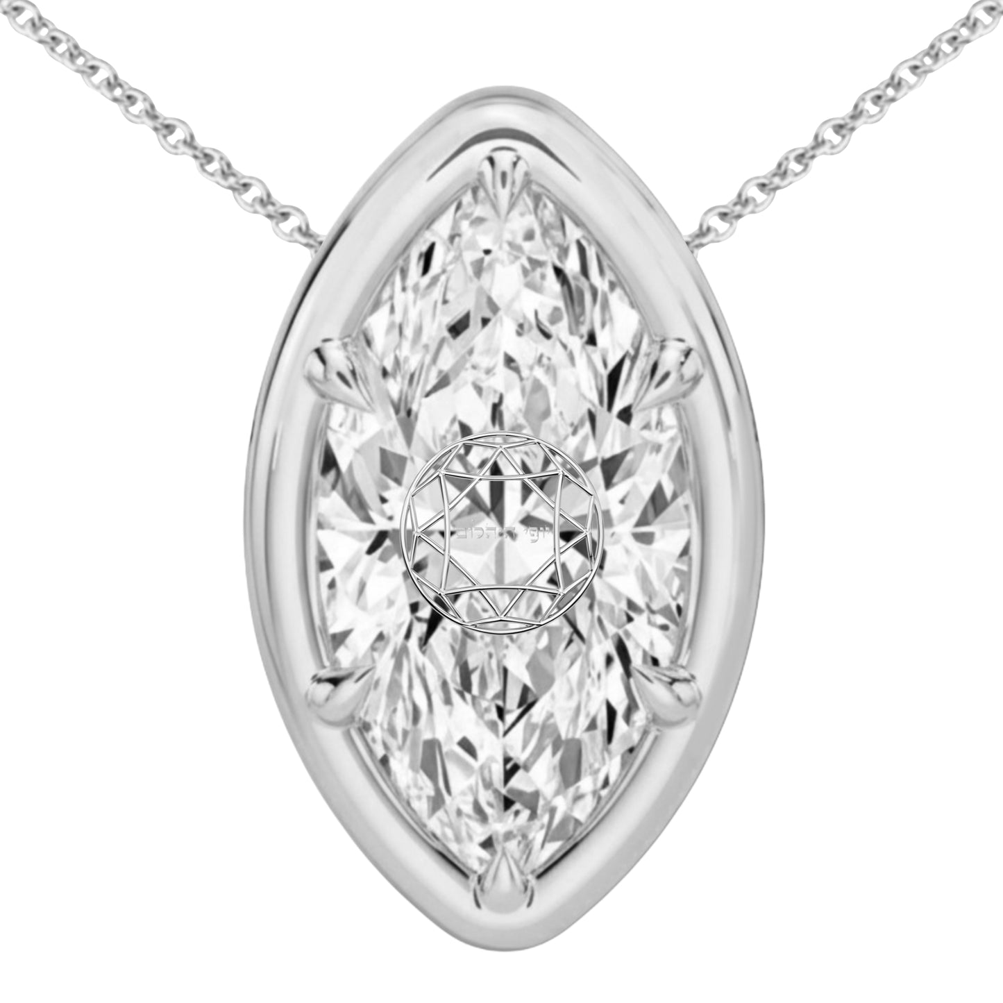 Lab Grown Diamond Marquise Bezel Prongs Pendant Necklace 14K Yellow/White/Rose Gold