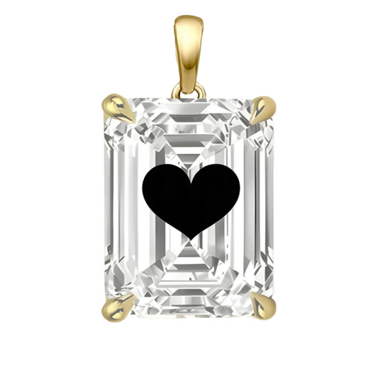 Lab Grown Diamond Emerald Pendant With Heart Laser Engraved On The Diamond 14K Gold