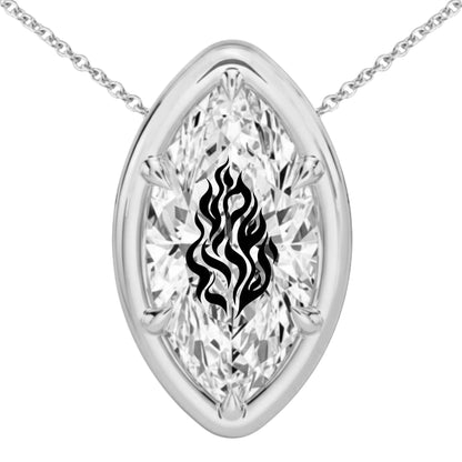 שרשרת אבן מוסונייט מרקיזה מרחף עם חריטת לייזר שמע ישראל - שיבוץ בזל ציפורני חתול זהב 14 קראט צהוב/לבן/רוז גולד