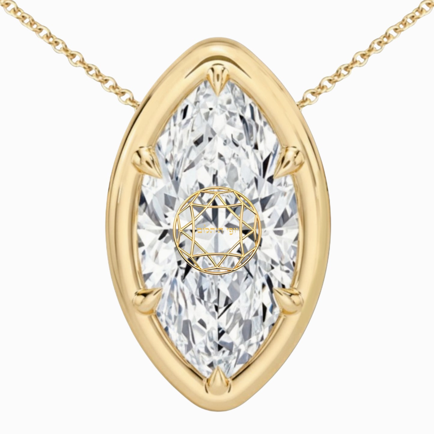 Lab Grown Diamond Marquise Bezel Prongs Pendant Necklace 14K Yellow/White/Rose Gold