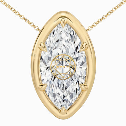 Lab Grown Diamond Marquise Bezel Prongs Pendant Necklace 14K Yellow/White/Rose Gold
