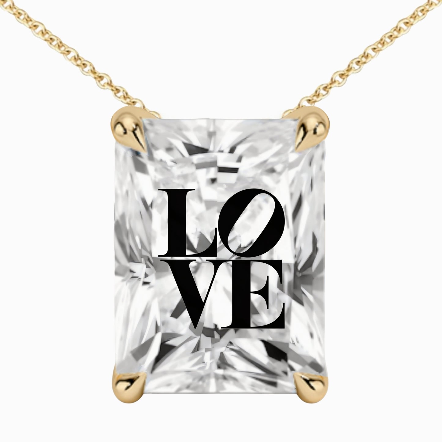 שרשרת יהלום מעבדה רדיאן מרחפת חריטה LOVE - זהב 14 קראט צהוב/לבן/רוז גולד