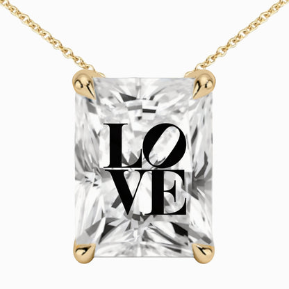 שרשרת יהלום מעבדה רדיאן מרחפת חריטה LOVE - זהב 14 קראט צהוב/לבן/רוז גולד