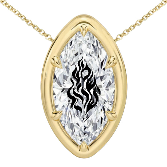 שרשרת אבן מוסונייט מרקיזה מרחף עם חריטת לייזר שמע ישראל - שיבוץ בזל ציפורני חתול זהב 14 קראט צהוב/לבן/רוז גולד