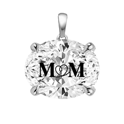 תליון יהלום מעבדה אובל עם חריטת לייזר MOM - זהב 14 קראט צהוב/לבן/רוז גולד