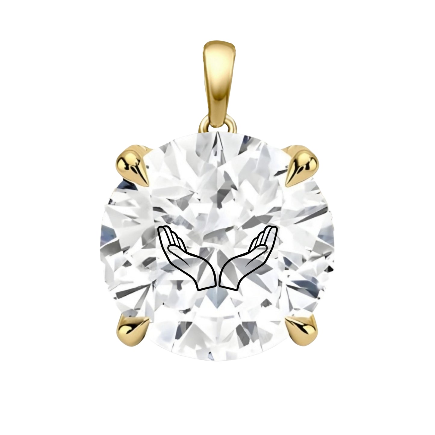 תליון יהלום מעבדה עיגול עם חריטת לייזר פתח את ידיך - זהב 14 קראט צהוב/לבן/רוז גולד