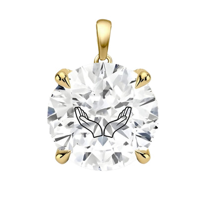 תליון יהלום מעבדה עיגול עם חריטת לייזר פתח את ידיך - זהב 14 קראט צהוב/לבן/רוז גולד