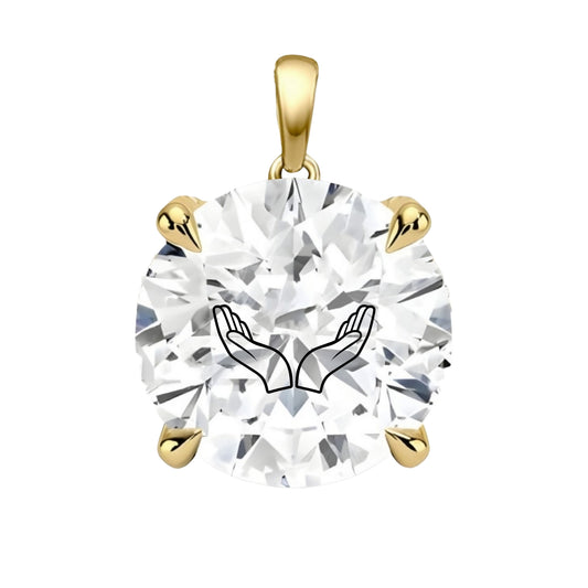 תליון יהלום מעבדה עיגול עם חריטת לייזר פתח את ידיך - זהב 14 קראט צהוב/לבן/רוז גולד