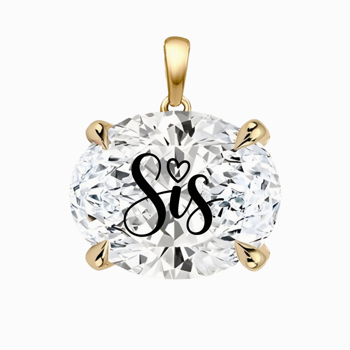 תליון יהלום מעבדה אובל עם חריטת לייזר SIS - זהב 14 קראט צהוב/לבן/רוז גולד