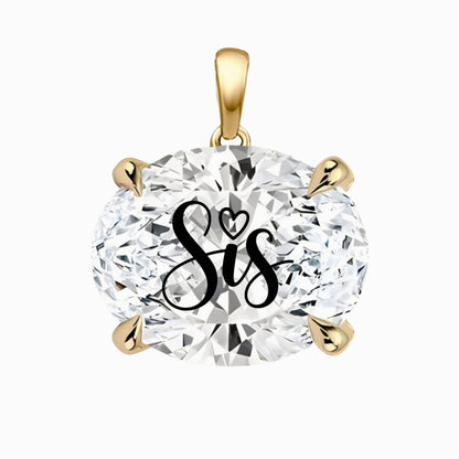 תליון יהלום מעבדה אובל עם חריטת לייזר SIS - זהב 14 קראט צהוב/לבן/רוז גולד