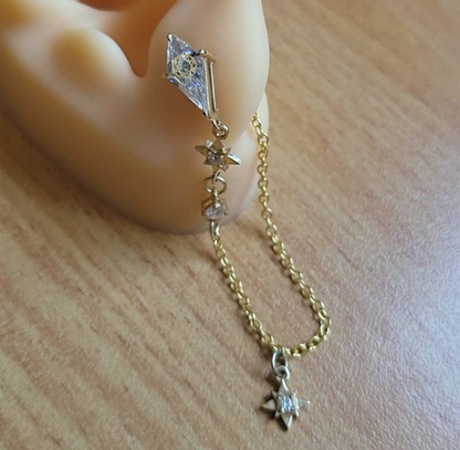 Kite Moissanite Earring With Gold Chain And North Star Pendants 14K Gold