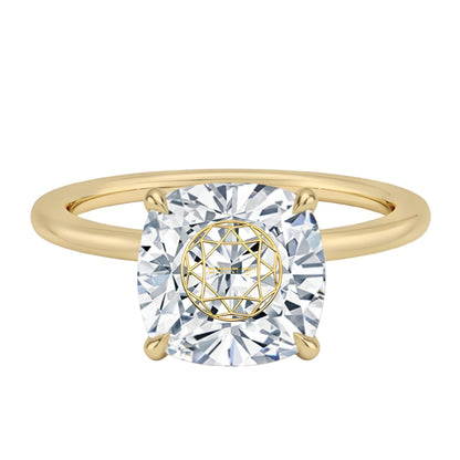 טבעת יהלום מעבדה קושן חריטה בעיצוב אישי - זהב 14 קראט צהוב/לבן/רוז גולד