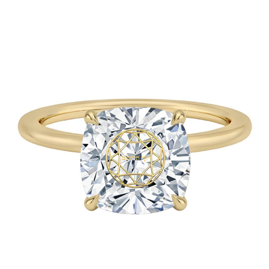 טבעת יהלום מעבדה קושן חריטה בעיצוב אישי - זהב 14 קראט צהוב/לבן/רוז גולד