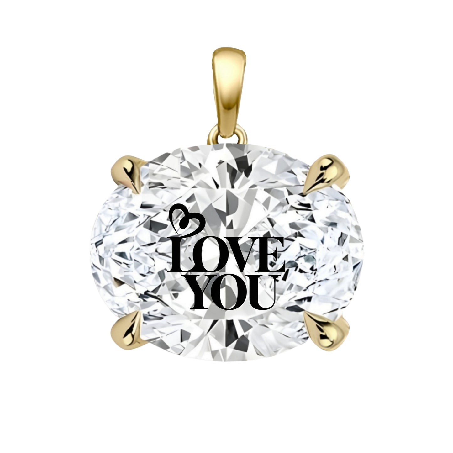 תליון אבן מוסונייט אובל עם חריטת לייזר LOVE YOU - זהב 14 קראט צהוב/לבן/רוז גולד