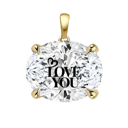 תליון אבן מוסונייט אובל עם חריטת לייזר LOVE YOU - זהב 14 קראט צהוב/לבן/רוז גולד