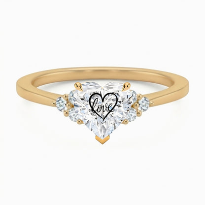 Laser Engrave On Center Of Lab Grown Diamond Heart Ring Heart Love Engraved 14K Gold