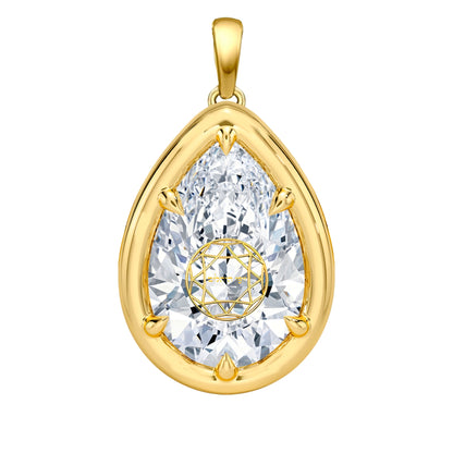 תליון יהלום מעבדה טיפה שיבוץ בזל וציפורני חתול זהב 18 קראט צהוב/לבן/רוז גולד