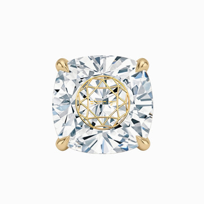 עגיל יהלום מעבדה קושן עם חריטת לייזר בעיצוב אישי – זהב 14 קראט צהוב/לבן/רוז גולד – עגיל ייחודי