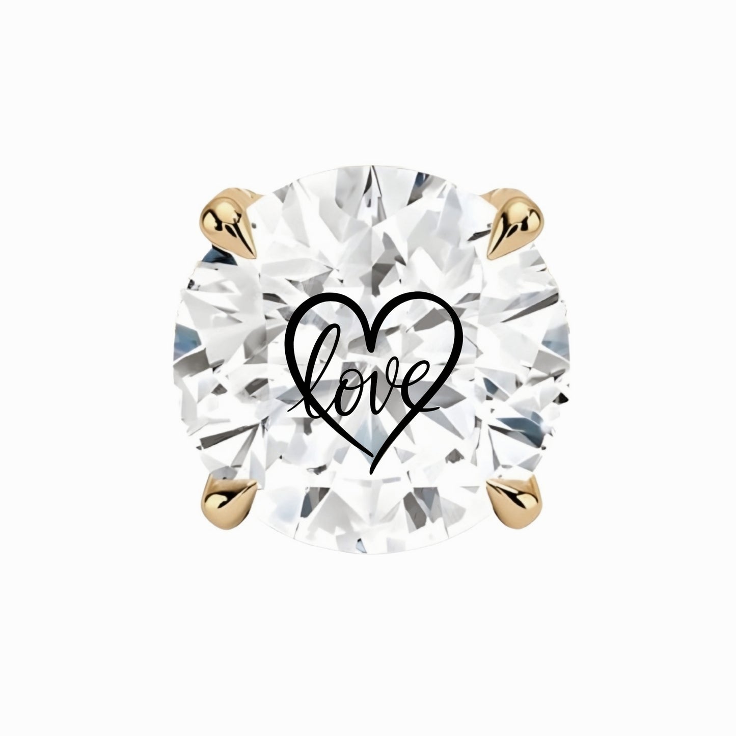 עגיל אבן מוסונייט עגול עם חריטת לייזר לב Love – זהב 14 קראט צהוב/לבן/רוז גולד