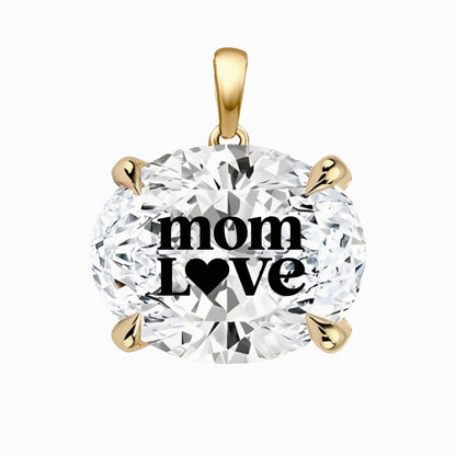 Lab Grown Diamond Oval Pendant With MOM LOVE Laser Engraved On The Diamond 14K Gold