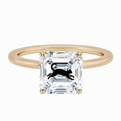 טבעת אבן מוסונייט אשר עם חריטת לייזר חתול - זהב 14 קראט צהוב/לבן/רוז גולד