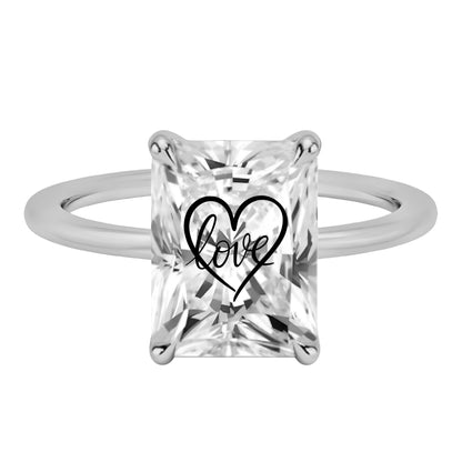 טבעת יהלום מעבדה רדיאן חריטה לב Love - זהב 14 קראט צהוב/לבן/רוז גולד