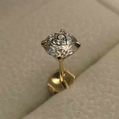 זוג עגילי מרטיני יהלום מעבדה עגול עם חריטת לייזר לב Love - זהב 14 קראט צהוב/לבן/רוז גולד