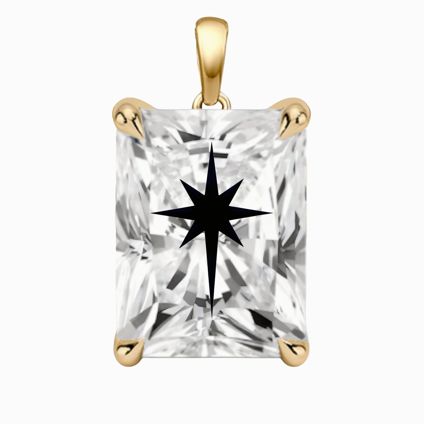 Laser Engrave Lab Grown Diamond Radiant Pendant North Star Engraved 14K Gold