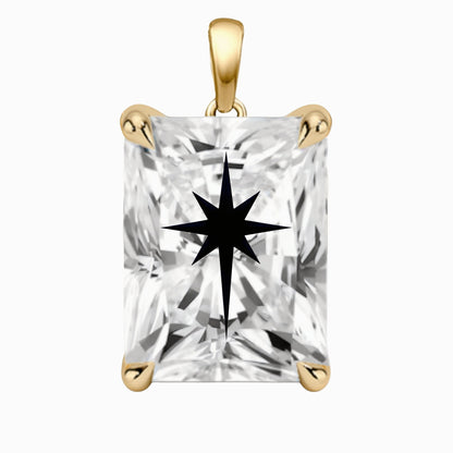 Laser Engrave Lab Grown Diamond Radiant Pendant North Star Engraved 14K Gold