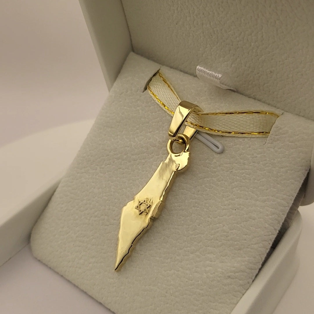 Grand 14K Gold Map of ISRAEL Pendant with Magen David - Special Edition for Thick Chains