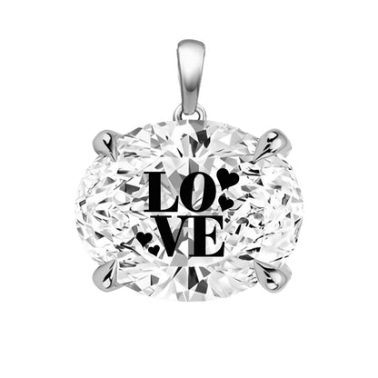 תליון אבן מוסונייט אובל עם חריטת לייזר LOVE - זהב 14 קראט צהוב/לבן/רוז גולד