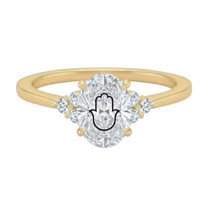 Laser Engrave Lab Grown Diamond Oval Ring Hamsa Engraved 14K Yellow/White/Rose Gold