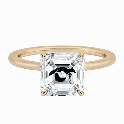 טבעת אבן מוסונייט אשר עם חריטת לייזר שועל ירח - זהב 14 קראט צהוב/לבן/רוז גולד