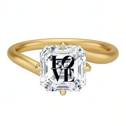 טבעת טוויסט יהלום מעבדה אשר עם חריטת לייזר LOVE - זהב 14 קראט לבן/צהוב/רוז גולד