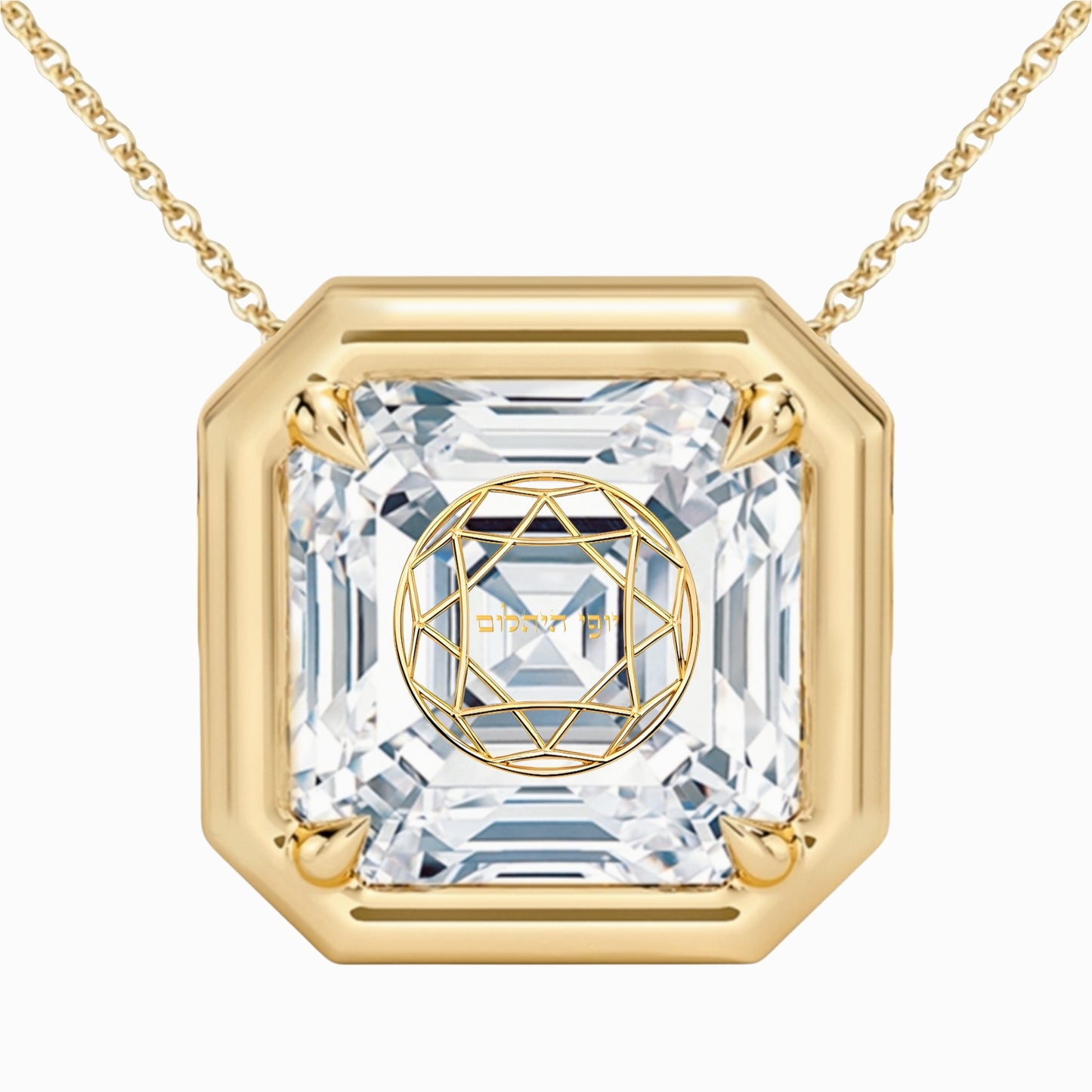 Lab Grown Diamond Asscher Bezel Prongs Pendant Necklace 14K Yellow/White/Rose Gold