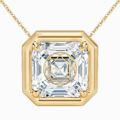 Lab Grown Diamond Asscher Bezel Prongs Pendant Necklace 14K Yellow/White/Rose Gold