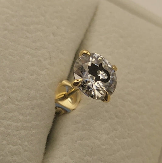 עגיל אבן מוסונייט עגול עם חריטת לייזר חמסה בחמסה – זהב 14 קראט צהוב/לבן/רוז גולד