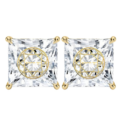 זוג עגילי יהלום מעבדה פרינסס חריטה בעיצוב אישי - זהב 14 קראט צהוב/לבן/רוז גולד