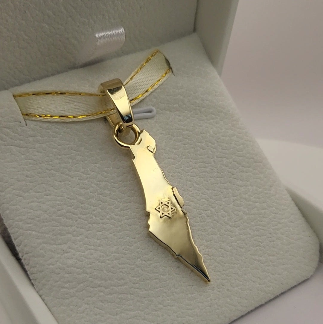 Grand 14K Gold Map of ISRAEL Pendant with Magen David - Special Edition for Thick Chains