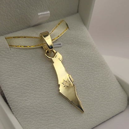 Grand 14K Gold Map of ISRAEL Pendant with Magen David - Special Edition for Thick Chains