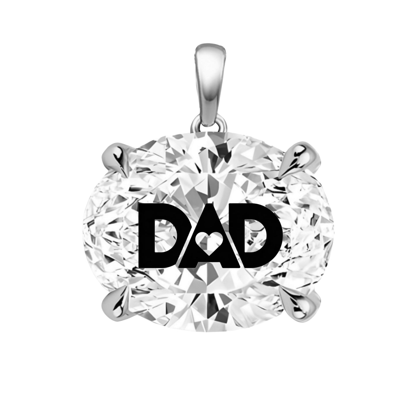 תליון אבן מוסונייט אובל עם חריטת לייזר DAD - זהב 14 קראט צהוב/לבן/רוז גולד