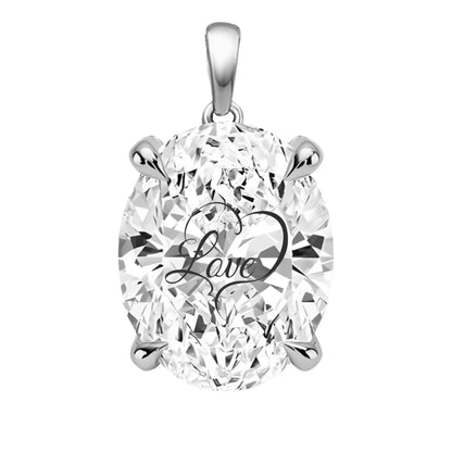 Lab Grown Diamond Oval Pendant With Love Laser Engraved On The Diamond 14K Gold