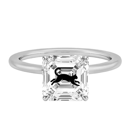 טבעת אבן מוסונייט אשר עם חריטת לייזר חתול - זהב 14 קראט צהוב/לבן/רוז גולד