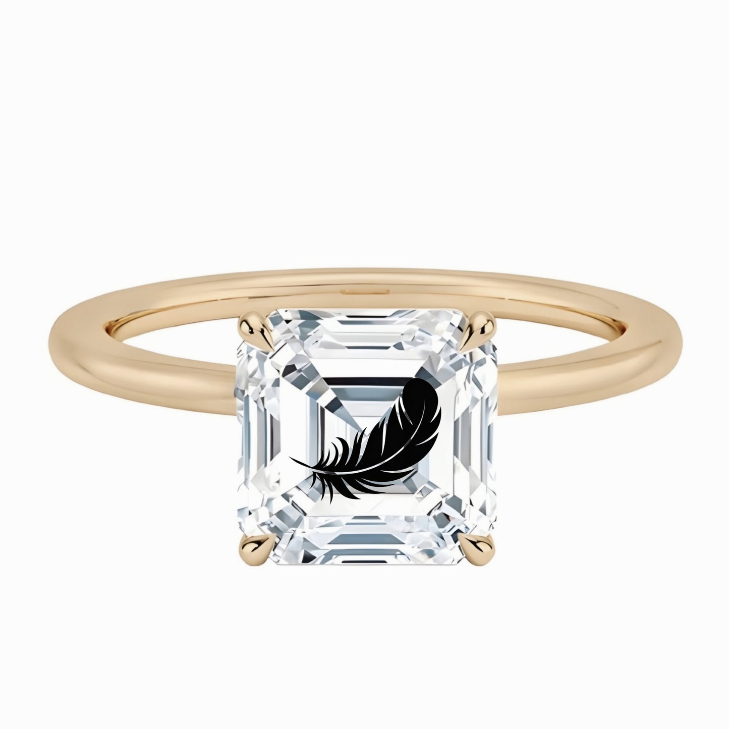 טבעת אבן מוסונייט אשר עם חריטת לייזר נוצה - זהב 14 קראט צהוב/לבן/רוז גולד