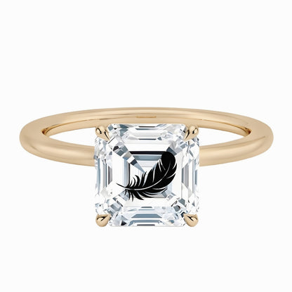 טבעת אבן מוסונייט אשר עם חריטת לייזר נוצה - זהב 14 קראט צהוב/לבן/רוז גולד