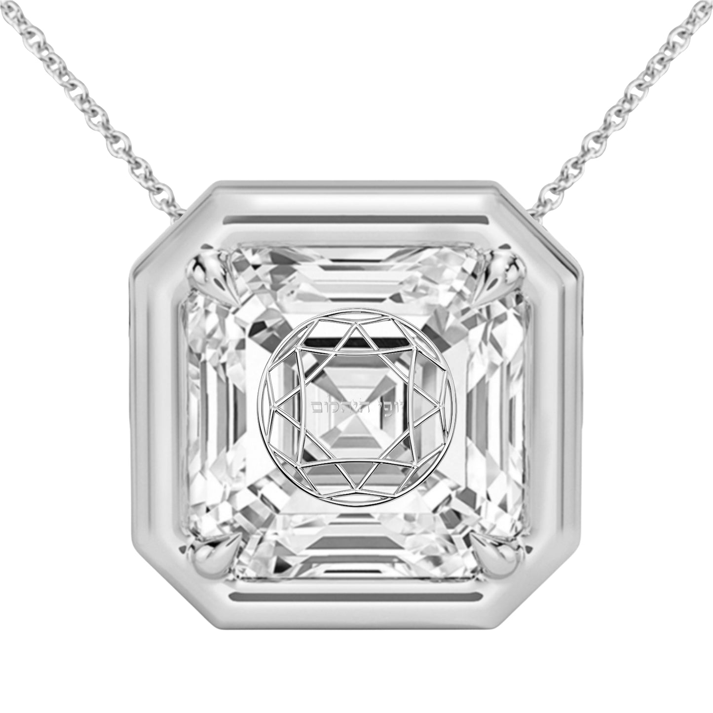 Lab Grown Diamond Asscher Bezel Prongs Pendant Necklace 14K Yellow/White/Rose Gold