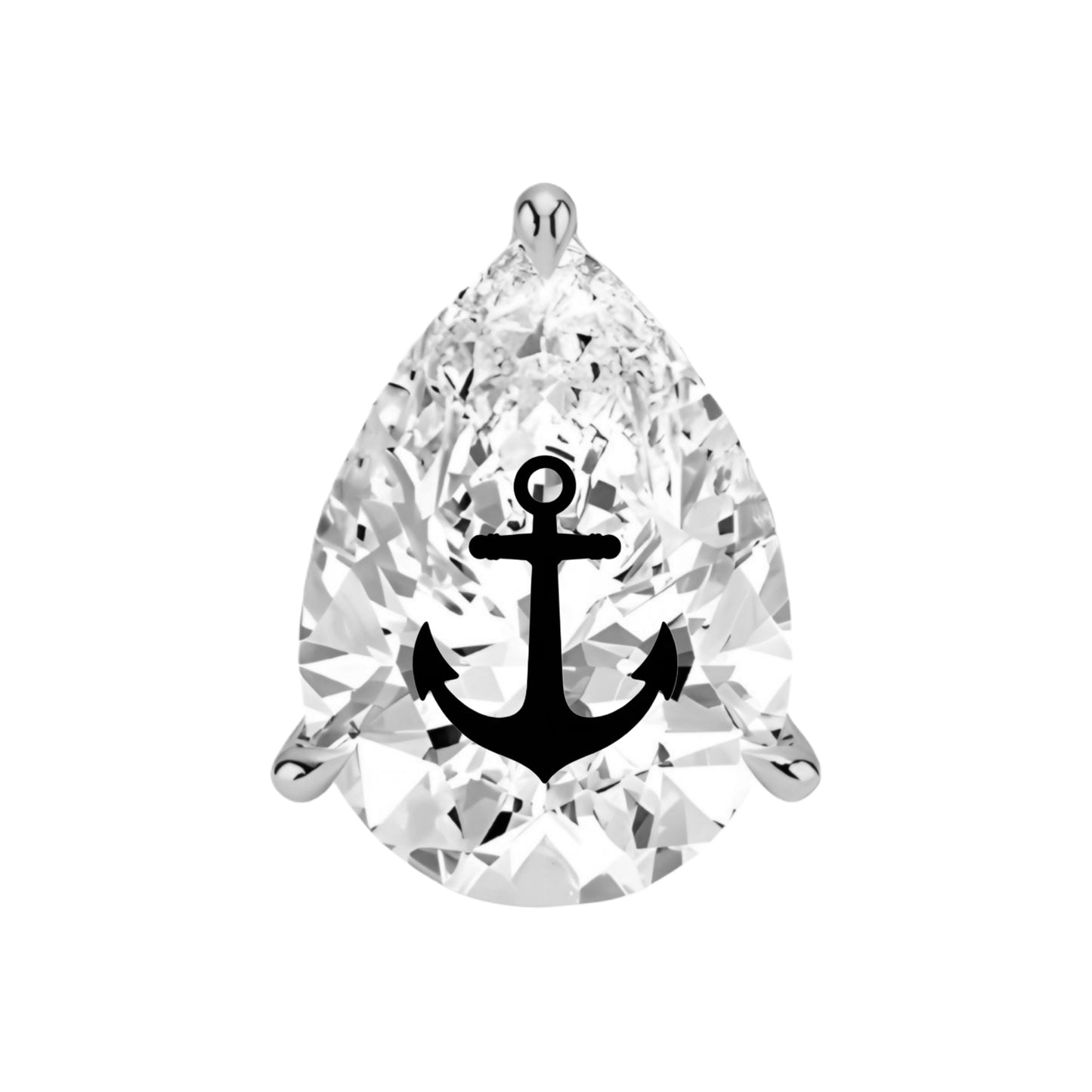 עגיל יהלום מעבדה טיפה עם חריטת לייזר עוגן – זהב 14 קראט לבן/צהוב/רוז גולד – עגיל ייחודי עם מסר מיוחד