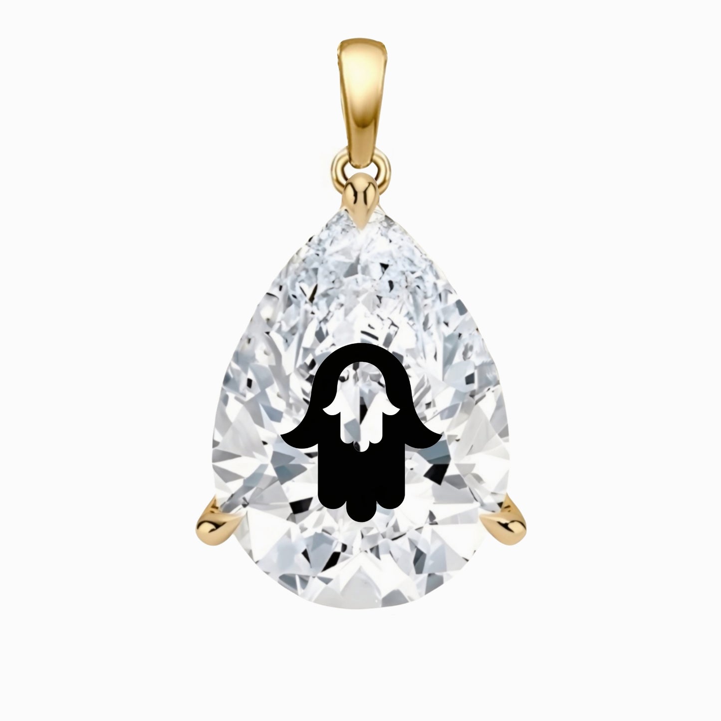 תליון יהלום מעבדה טיפה עם חריטת לייזר חמסה בחמסה - זהב 14 קראט צהוב/לבן/רוז גולד
