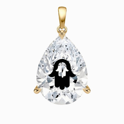 תליון יהלום מעבדה טיפה עם חריטת לייזר חמסה בחמסה - זהב 14 קראט צהוב/לבן/רוז גולד